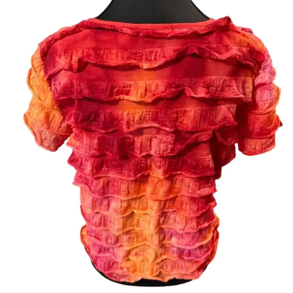 Notations Hot Orange & Red Ruffled Layered Stretchy Top Sz S - Picture 4 of 6